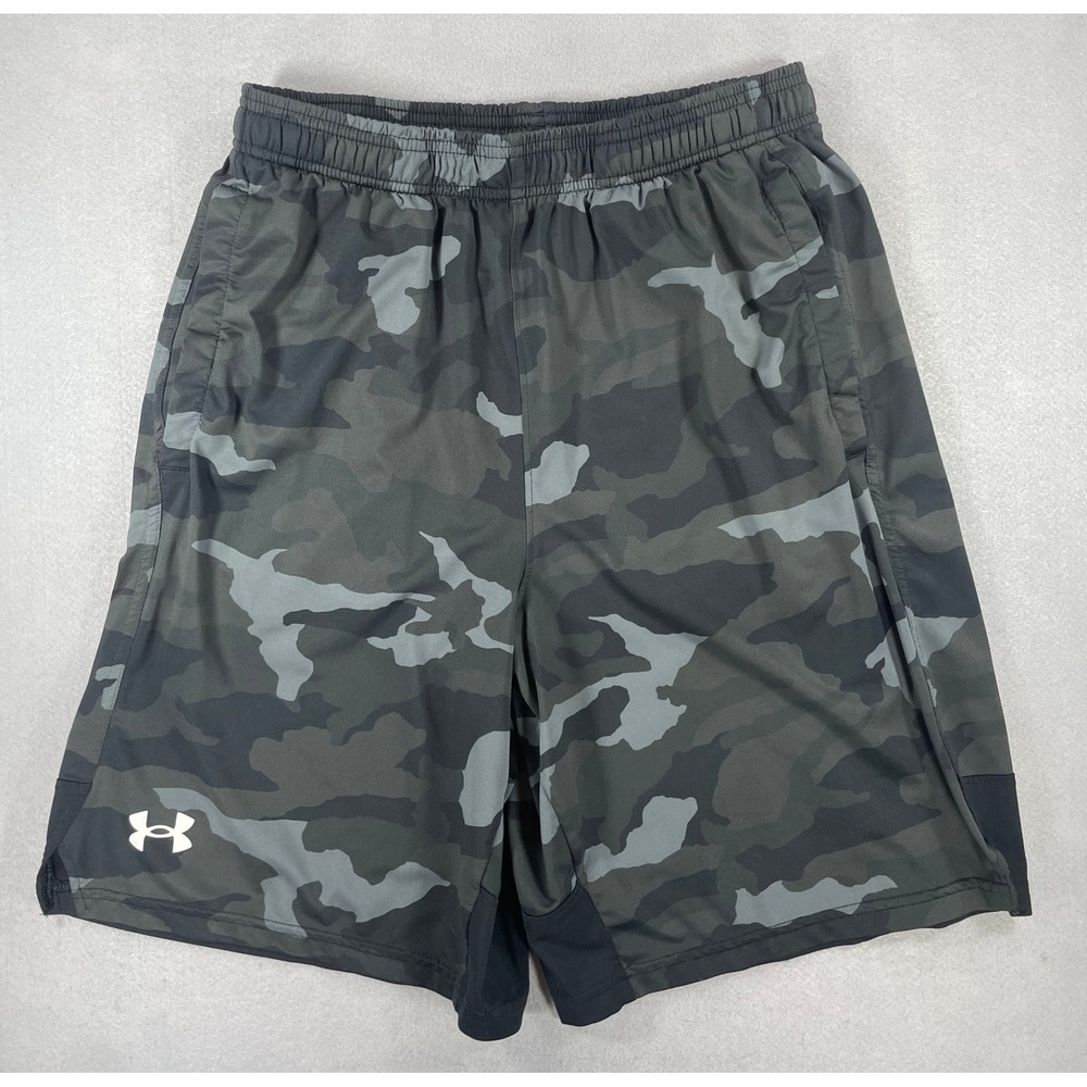 Under Armour Mens Shorts HeatGear Camo Gray Black Polyester MD